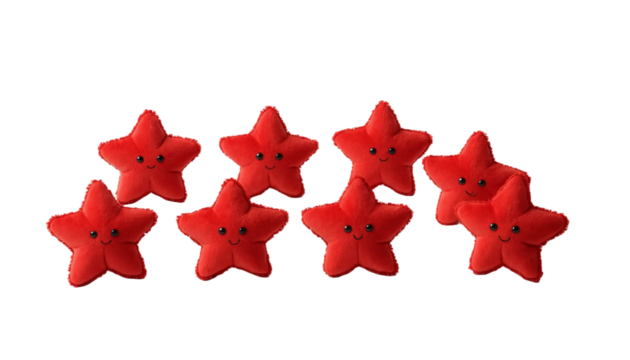 Five red plush stars png