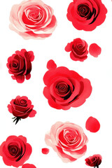 Obraz premium Set of Red Rose Floral on White Background for Artistic and Decorative Purposes for Valentine's day