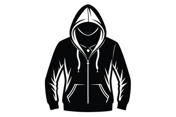 Long Sleeve Hoodie Vector illustration Black Color template Front and Back views Isolated on white Background