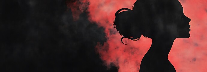 Watercolor women feminine International Women's Day banner background ladies silhouette black red blood  Image