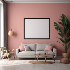 Modern Interior of Stylish Living Room ,Wall Mock Up, Frame , Poster with Beautiful Background, 3d render