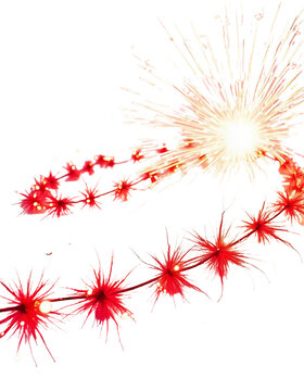  red firecracker garland is slowly exploding on a white background
