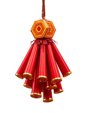 red firecracker garland is slowly exploding on a white background