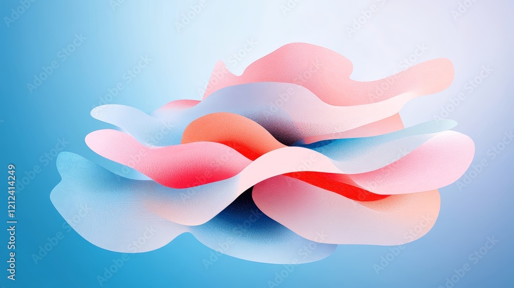 Poster colorful abstract shapes floating against a soft blue background create a serene atmosphere