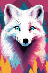 White Arctic Fox, a modern bright multicolored illustration