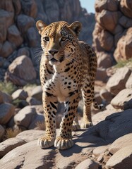 Obraz premium Stunning leopard blending into its surroundings in a rocky terrain, rocks, wildlife