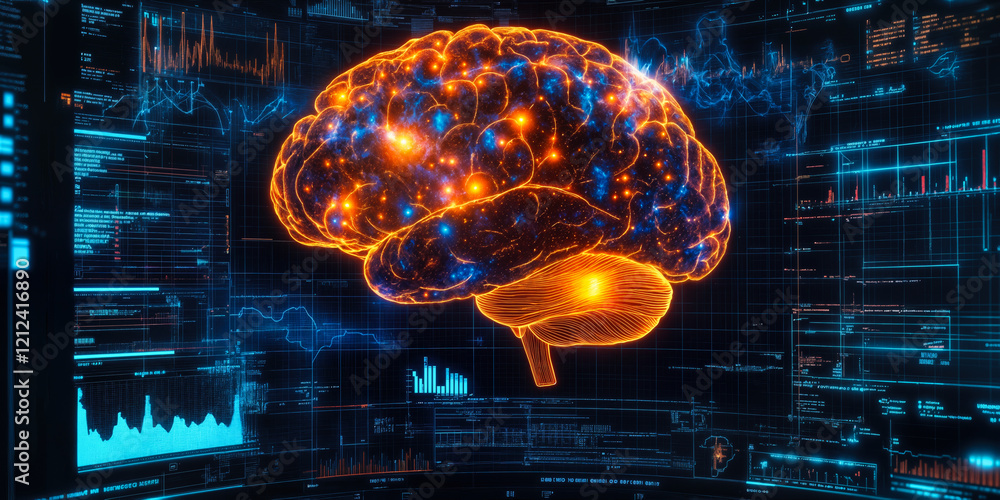 Poster 3d vfx animation of brain scan with neural activity visualization in medical software for brain rese
