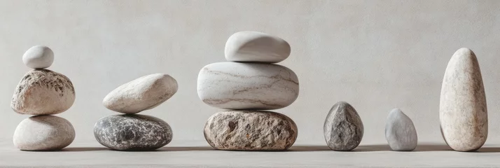 Foto op Plexiglas Balanced stone arrangement depicting harmony and stability concepts in zen setting © pibi37.studio