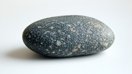 Smooth, dark gray stone with tiny light spots, lying on a clean white surface