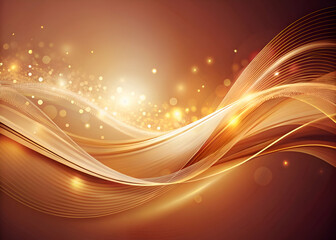 Abstract Golden Waves with Glowing Lights. Background Design
