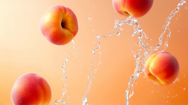 Five peaches falling into water