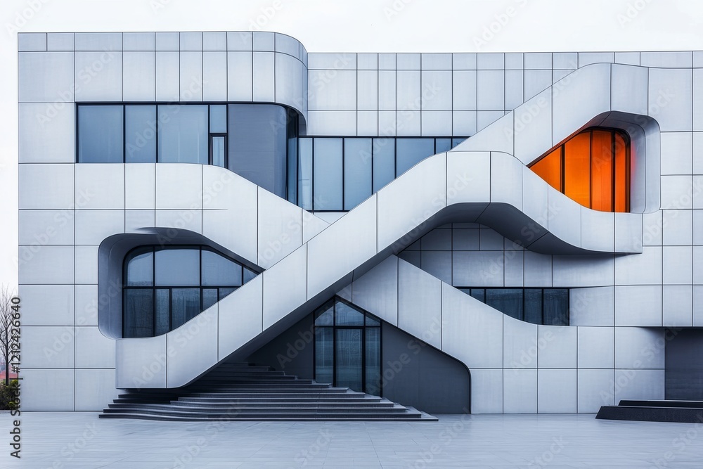 Poster A clean graphic of zigzagging stairs, depicted in sharp, angular lines with soft neutral tones