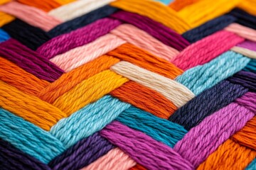 A close-up of a fabric with vibrant zigzag embroidery, highlighting its intricate details