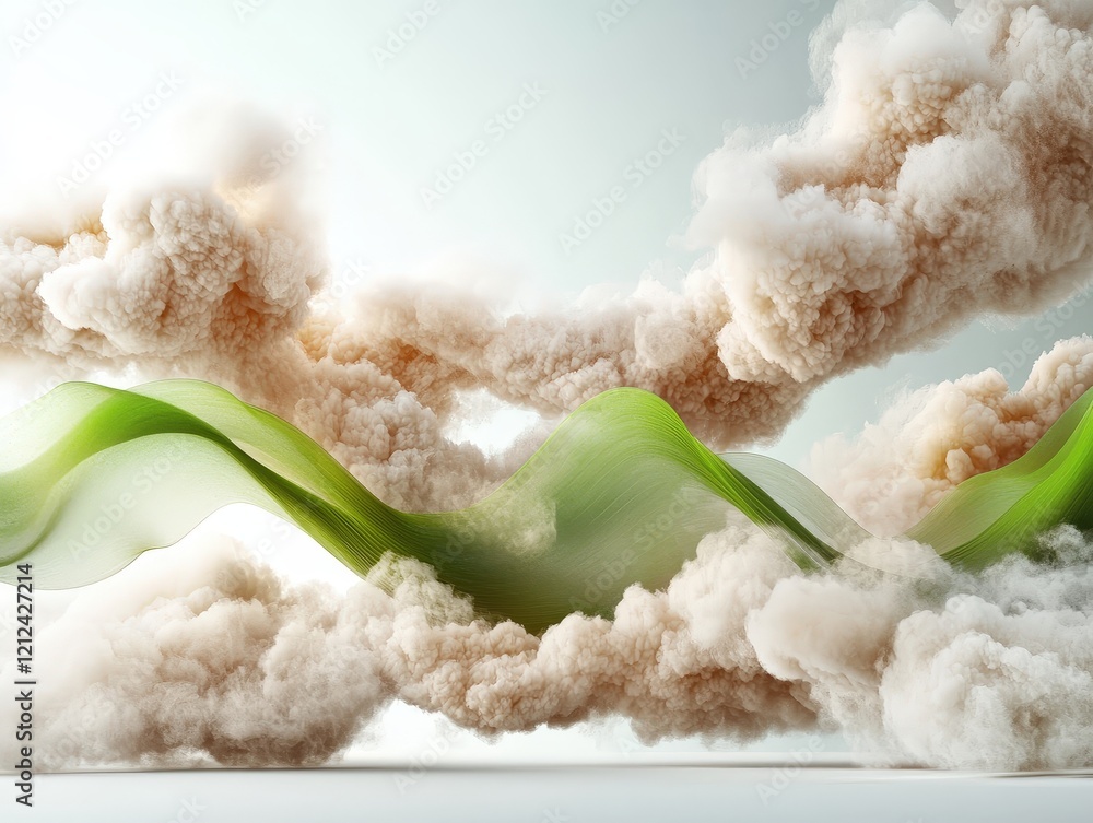 Aufkleber abstract composition of flowing green shapes and soft clouds creating a serene and harmonious atmosp