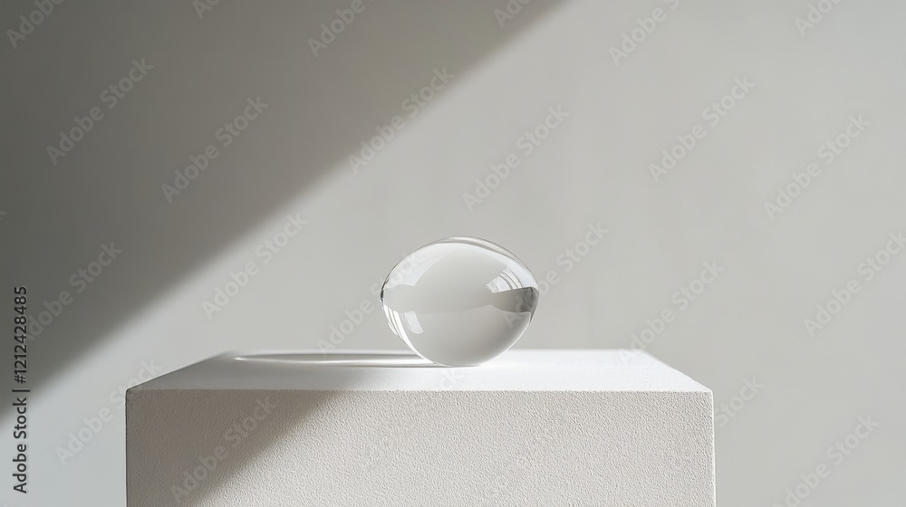 Poster dew drop balancing on edge minimalist setting macro photography white background close-up clarity in