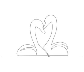 Fototapeta premium Continuous one line drawing of couple swan. Couple swan symbol of love and loyalty. Single line drawing illustration of couple swan. Concept vector art. Doodle line illustration.