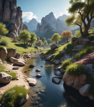 Tranquil creek meandering through picturesque Vallon Popera under the shadow of Croda Rossa, river, Vallon Popera, meandering