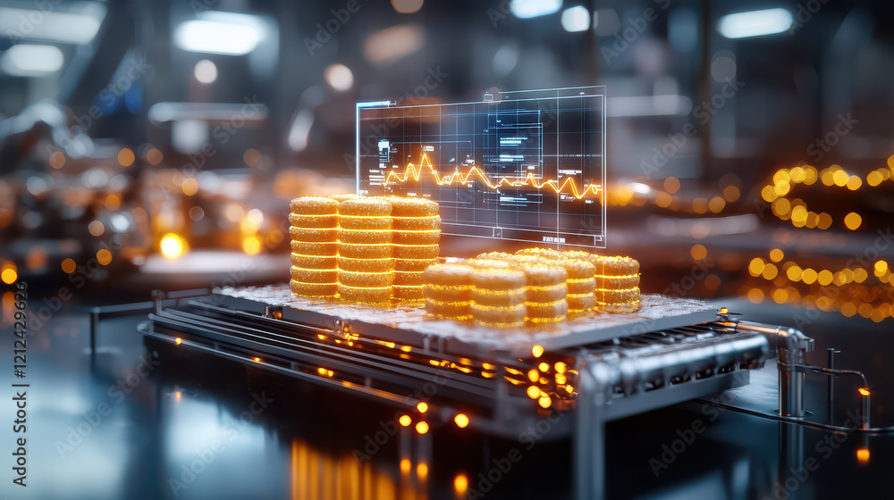 Poster digital currency concept with glowing coins and analytics tools