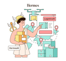 Olympic Gods Synergy AI. Flat Vector Illustration