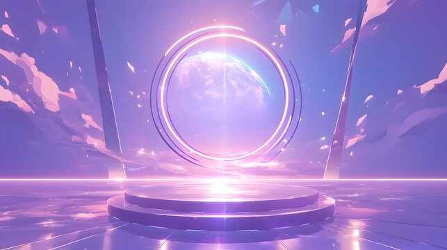 A futuristic stage with a glowing round podium, perfect for modern events or ceremonies.