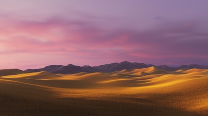 Obraz premium Desert sunset landscape, dunes and mountains. Travel brochure use.