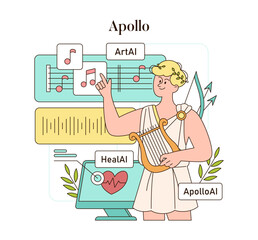 Olympic Gods Synergy AI. Flat Vector Illustration