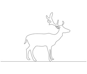 Continuous one line drawing of deer. Single line drawing illustration of deer. Merry christmas logo,symbols and design style. Concept vector art. Doodle line illustration.