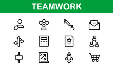 Modern Teamwork Icon Set. Professional and Minimalist Vectors for Collaboration, Team Building, and Office Projects in Outline Style.