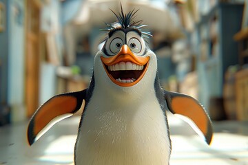 Spiky-Haired Penguin Character Fluffy Cartoon Character Cut Out