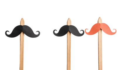  Hand holding paper moustache on wooden sticks png