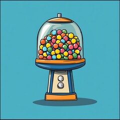 Colorful gumball machine, cartoon style illustration