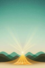 Obraz premium A serene landscape with glowing mountains under a starry sky.