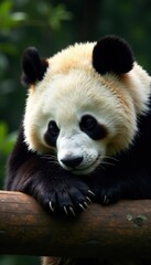 Obraz premium A giant panda napping, paws tucked under, serene expression , adorable, slumber, sleeping