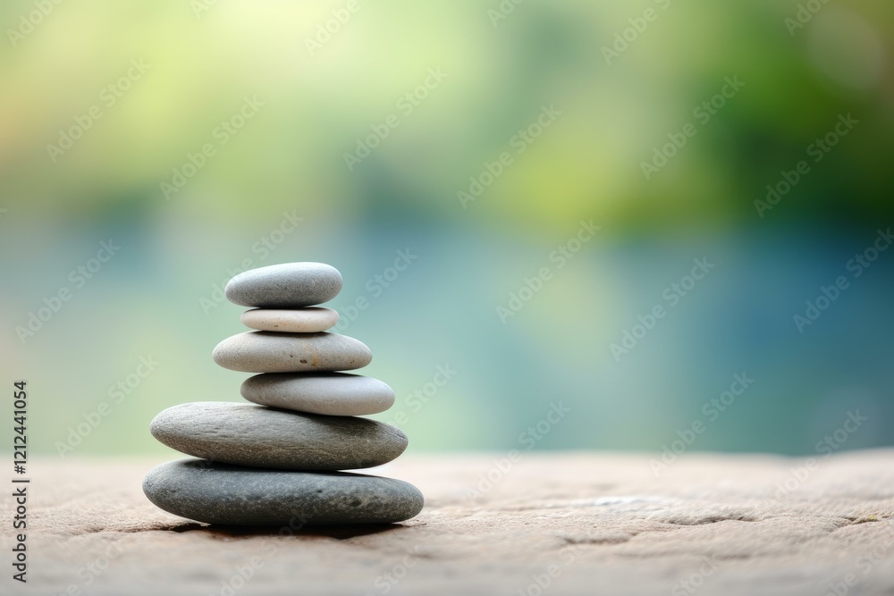 Poster stack of pebbles creating a peaceful and serene atmosphere in a natural setting