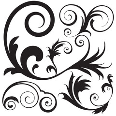 black floral decorative elements charcoal doodle scribbles including scrolls flourishes and swirls perfect for wedding invitations scrapbooking crafts vintage designs