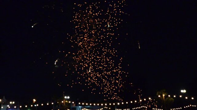 Colorful firecracker in dark sky night - night background footage celebration 