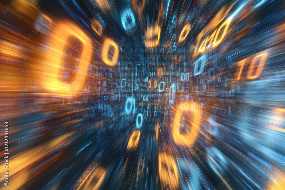 Poster abstract background of moving numbers illustrating digital transformation and technology