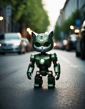 robot cat model on the street