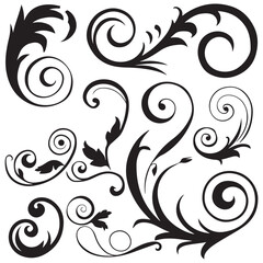 black floral decorative elements charcoal doodle scribbles including scrolls flourishes and swirls perfect for wedding invitations scrapbooking crafts vintage designs