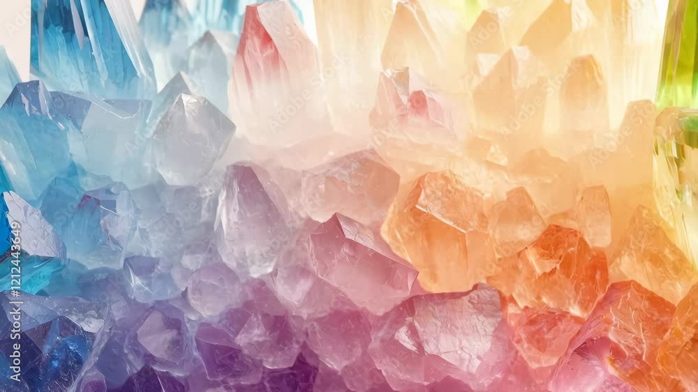 Poster vibrant crystal spectrum transformation: dynamic color shift across gemstone facets