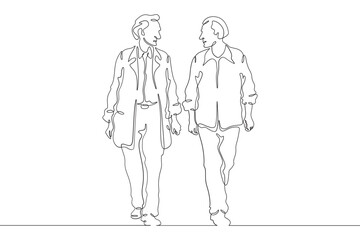 Continuous one line drawing old lady on a walk. Elderly woman with a smartphone. Pensioner taking pictures on her phone.One continuous line isolated minimal illustration.Not AI.