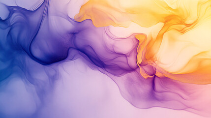 Fototapeta premium a soft ethereal composition featuring flowing purple and yellow ink blending seamlessly into a delicate gradient effect 