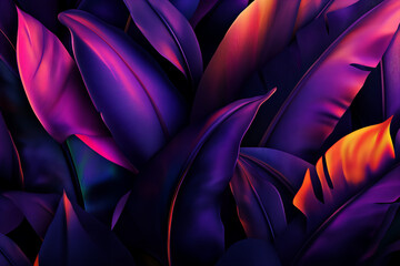 Fototapeta premium Vibrant tropical leaves in bold neon hues for modern interior design, creative branding, nature-inspired art, and vibrant event themes