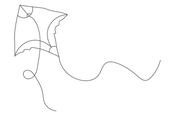 Kite flying in the sky continuous one line drawing of  outline line vector  art illustration
