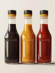 Three Sauces in Glass Bottles