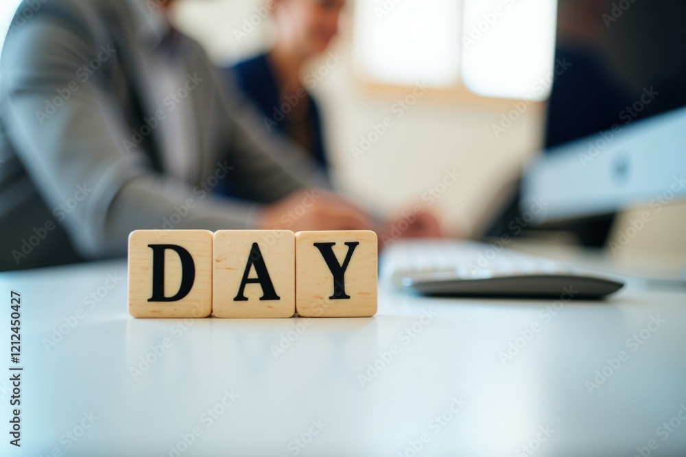 Poster productive workday concept with block letters spelling 'day', symbolizing planning, scheduling, and 