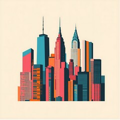 Obraz premium Colorful NYC skyline illustration, urban scene, background image, design element
