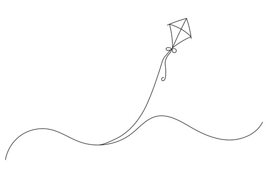 recommend clip art: Kite flying in the sky continuous one line drawing of  outline line vector  art illustration
                    