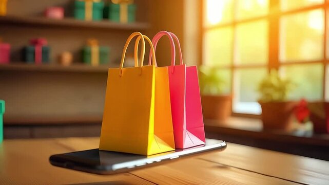Shopping bags on a mobile phone suggesting online phone purchase