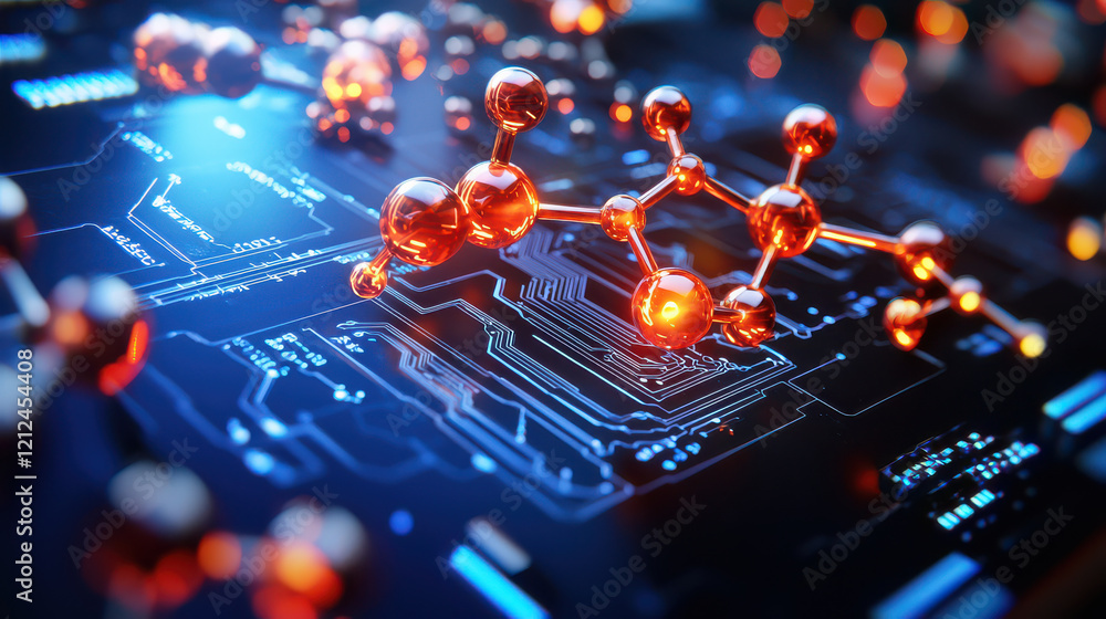 Aufkleber digital model of element based compounds integrated with technology, showcasing vibrant molecular st